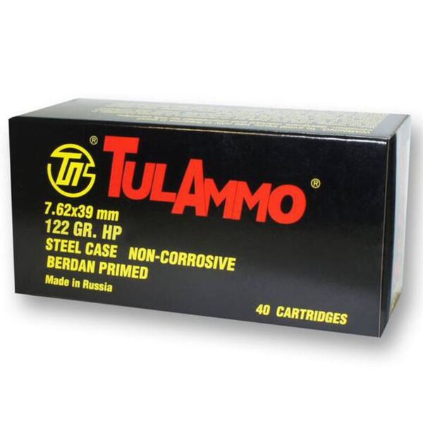 TulAmmo 7.62x39mm Ammuntion 40 Rounds 122 Grain Zinc JHP Steel Cased 2330 fps