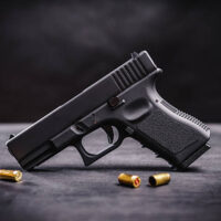 black 9mm pistol on a black wooden table